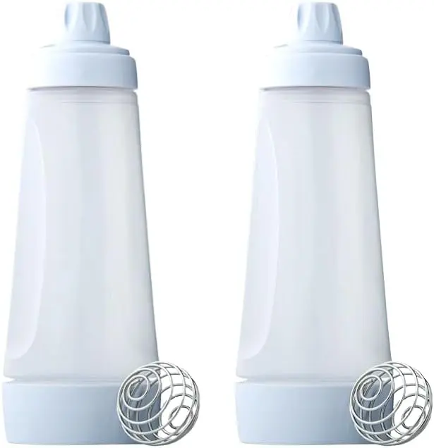 Kitchen Stainless & Silicone Utensils 2-Pack 1L BPA-Free Pancake Batter Shaker - Dual-Open Leak-Proof Drizzler Bottle with Mixing Spring, Drip-Free Spout for Family Breakfasts, Outdoor Cooking