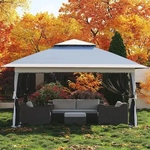 Dark Blue 13x13 Canopy Tent Pop Up Gazebo with Mosquito Netting Outdoor Gazebo with 4 Sandbags & Wheeled Bag for Backyard Patio Furniture Design Modern Lounge Aesthetic