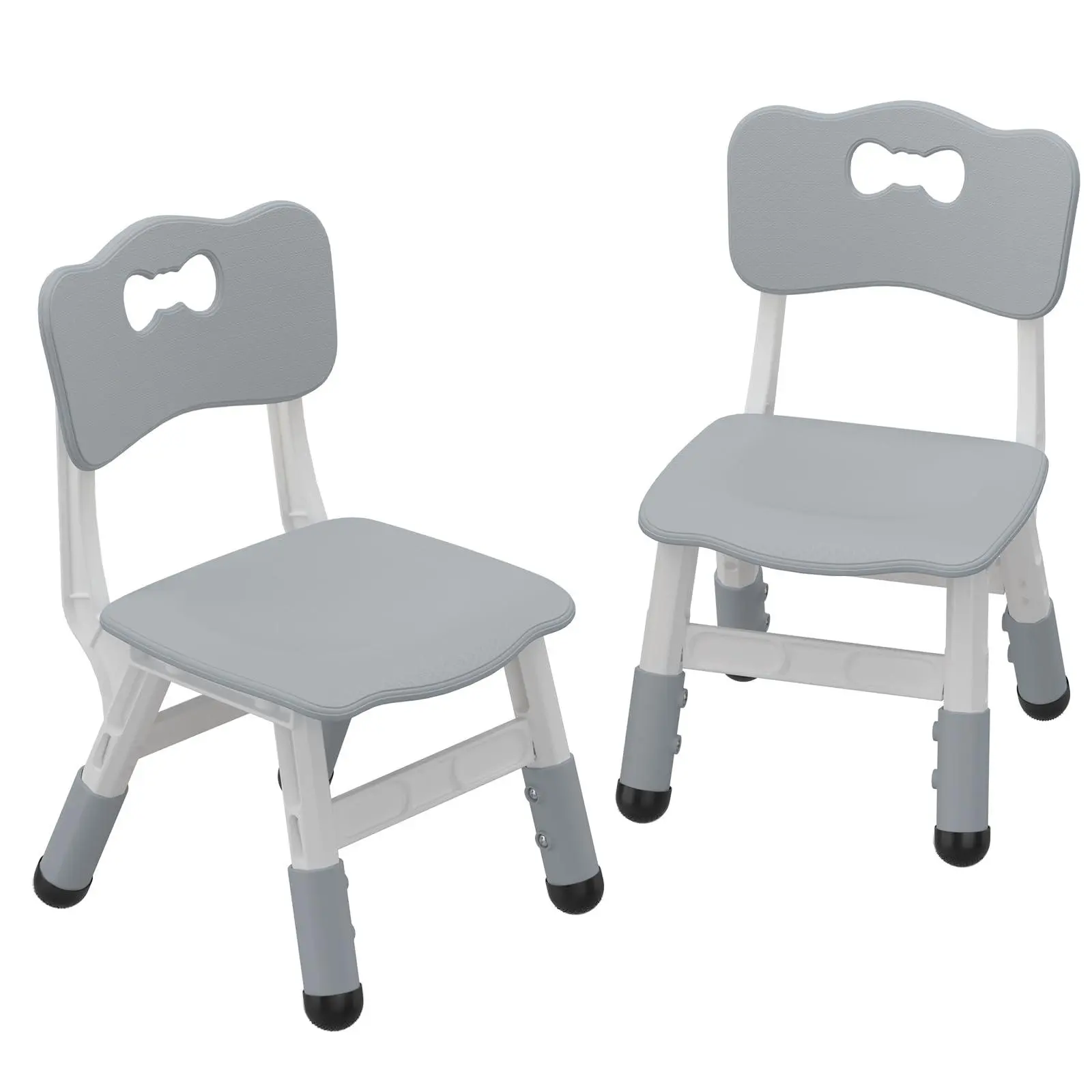 2-Pack Dark Grey Polypropylene Simple Kids Single Seat Chairs, 3-Level Height Adjustable Toddler Chairs with Curved Back, Non-Slip Base & Stackable Design, for Home Classroom Indoor Use, Ages 2-8