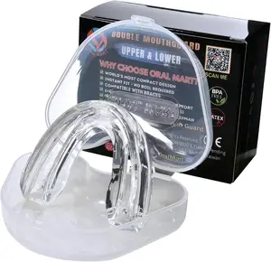 Oral Mart Braces Mouth Guard for Sports (Pure Clear) - Double (Upper & Lower) Mouthguard for Lacrosse, Hockey, Muay Thai, Football, MMA, Rugby, Karate, Boxing - No Boil Required (with Case)