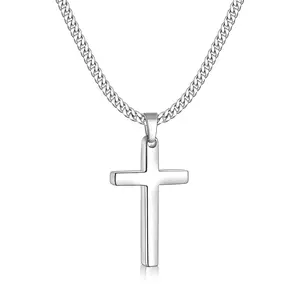 【Men Gifts】Cross Necklace for Men, Silver Tone/Gold Plated Mens Cross Necklaces with 3.5mm Cuban Chain 16-26 Inch