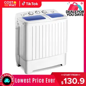COSTWAY Portable Washing Machine, 13/20/26lbs Mini Twin Tub Washing Machine w/Drain Pump, Semi Automatic Compact Washer & Sipnner, Portable Washer Dryer Combo for Apartments Dorms RV Camping,4th of july decor, dad gift