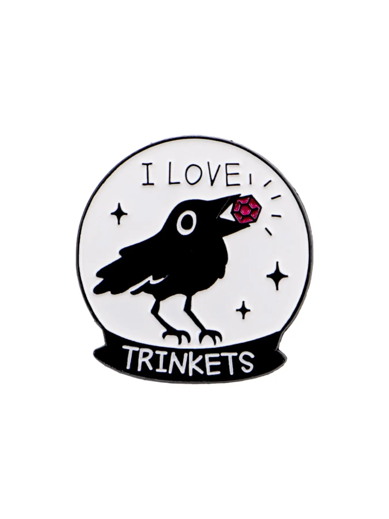 "I love trinkets" Cute Raven Gem Alloy Brooch Pin, Unique Design Badge, Personalized Gift for Men & Women, Perfect Present for Friends & Colleagues, Durable Metal Pins