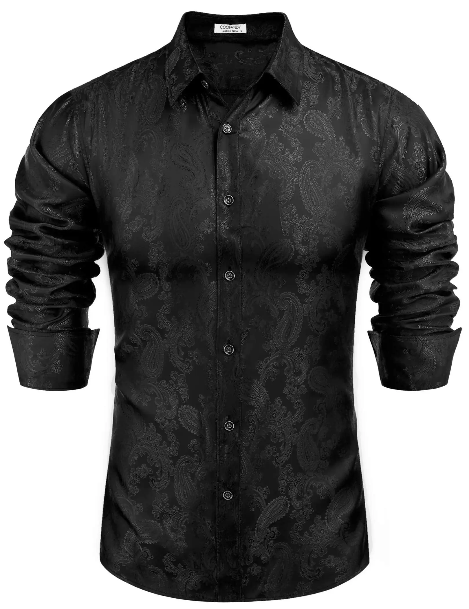 COOFANDY Men's Silk Satin Dress Shirt Long Sleeve Floral Printed Shirt Paisley Button Down Shirts for Wedding Party Prom