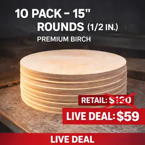 10 Pack 15in Wood Rounds 1/2” Thick Birch | CNC Cut Door Hanger Blanks | Bulk Craft Bundle