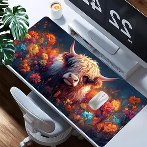 Highland Cow Pattern Mouse Pad, Rectangle Gaming Mouse Pad, Office Desk Keyboard Mat for Home Office Desk, Non Slip Mousepad
