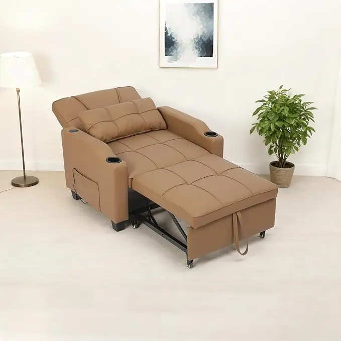 3-in-1 Convertible Sleeper Chair: USB/Type-C, Massage, Cup Holder & Side Pockets 3-in-1 Convertible Sleeper Chair: USB/Type-C, Massage, Cup Holder & Side Pockets