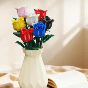 6PCS Red Rose Botanical artificial Flower Bouquet building block Toy,Romantic brick creative Kit Black Blue Yellow White Pink Block Iris Set,DIY,Adult,Gift idea,Desk Decor,Relief,Christmas,Memorial Day,love,Valentine's Mother's Day,Creative Hobby,Girl