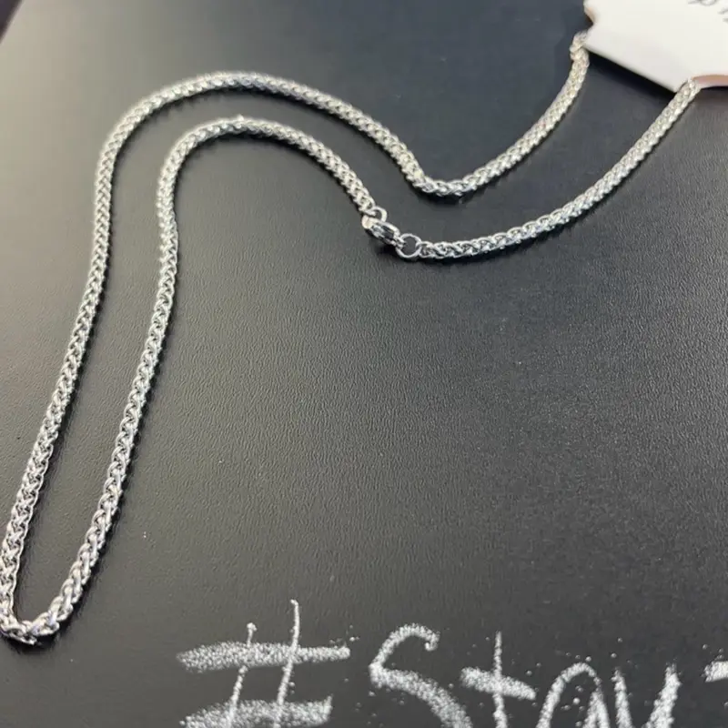 Wheat Chain or Spiga Chain in Silver 24 Inch Shiny Lightweight Necklace for Everyday Wear