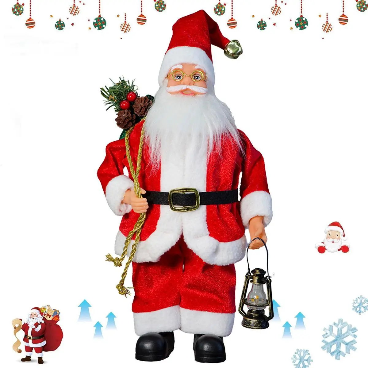 Christmas Santa Claus handmade red coat Santa Claus doll, lantern Santa Claus, suitable for home office desktop Christmas party decoration gifts Home Tree Decoration Holiday
