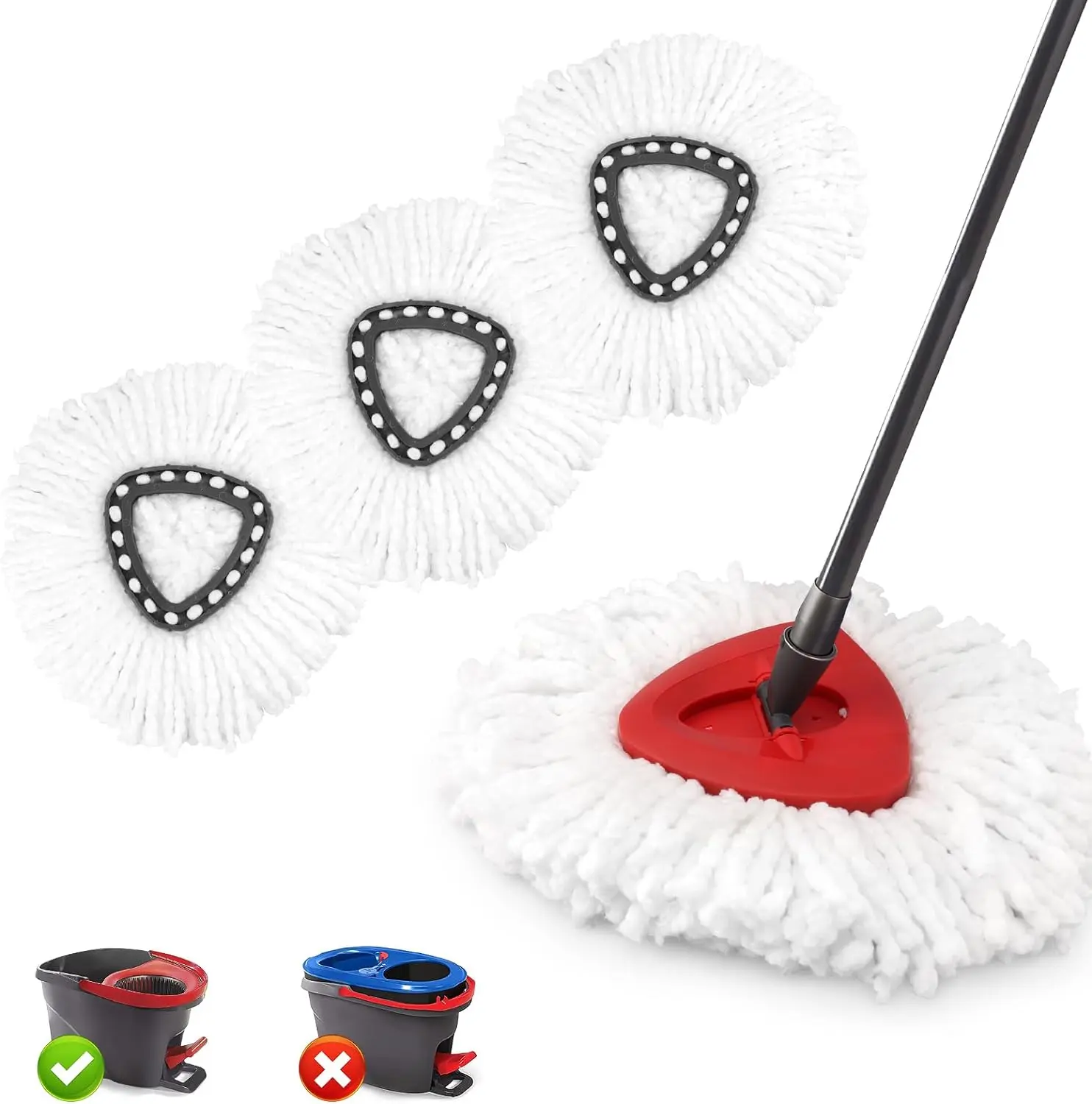 O-Cedar EasyWring Compatible Microfiber Rotatable Mop Pads (3-Pack), Absorbent Removable Washable Spin Mop Replacement Heads, Cleaning Helper for Efficient Housework