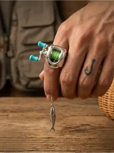 Fishing Reel Ring for Men, Vintage Angler Spinner Ring, Adjustable Fisherman Jewelry, Cool Outdoor Statement Ring Gift for Fishing Lovers