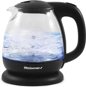 Elite EKT1001B Black 1l Electric Glass Water Kettle