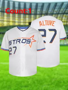 City Connect Player Jersey, Men's Short Sleeve V-Neck Baseball Shirt, Jersey Shirts, Breathable Sportswear for All Seasons, Number 27, Jersey Tops