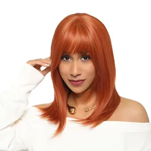 15-Inch Solid Sunkissed Firey Orange Subtly Flicked Ends Barely Wavy Cut Synthetic Wig | 【Heat Resistant】【Cap Included】 | FSGA