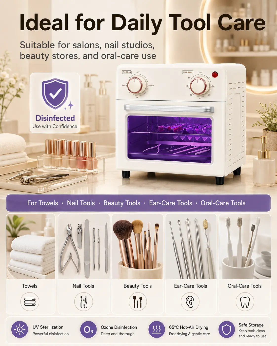 UV Sanitizer Drying Cabinet, 10L Countertop Unit that Keeps Tools Dry & Organizes Tools with a Removable Stainless Steel Rack for Nail Studios, Salon & Home, Ultraviolet