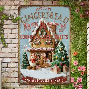 YNLLOOFC Gingerbread Bakery Cake Sign, Pink Christmas Vintage Metal Signs Wall Tin Sign Funny For Home Cafes Office Store Pubs Club Plaque Tin Sign