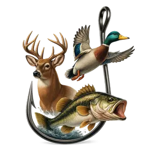 Deer, Duck , Fish and Hook Direct To Film Print, DTF Print, Ready To Press Print For T-Shirts