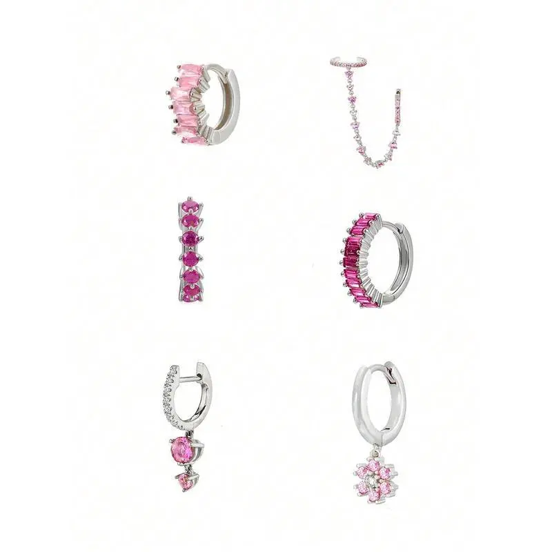 6 Pcs Lovely Gold Filled Cubic Zirconia Dangle Earrings For Women Pink Cubic Zirconia Flower Hoop Earrings Set Fashion Jewelry Valentines 6 Pcs Lovely Gold Filled Cubic Zirconia Dangle Earrings For Women Pink Cubic Zirconia Flower Hoop Earrings Set Fashion Jewelry Valentines