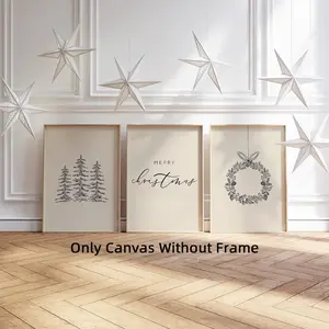 3pcs Optional Frame Minimalist Artistic Christmas Canvas Posters, Merry Christmas Wall Art, Aesthetic Room Decor, Living Room & Bedroom