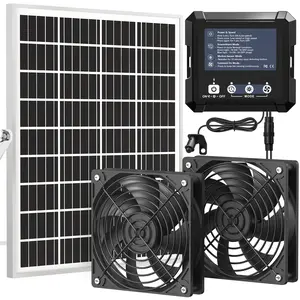 Solar Fan for Chicken Coop, IP65 Waterproof Solar Powered Fan with Battery & 25W Solar Panel, Solar Exhaust Fan with Sensor for Greenhouse | Pet House | Tool Shed | Garage Air Ventilation
