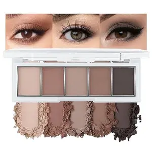 Matte Eyeshadow Makeup Palette, 5 Natural Neutral Brown Cool-Toned Taupe Eyeshadow, Looks for Brown Eyes Women Finish Long Wearing Waterproof Professional Eye Makeup