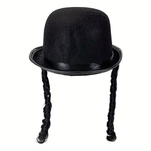 One round hat with braided decoration and a black hat. Suitable for spring and autumn. For party and event hat decoration. Decorative hat for activities. With small braids. Suitable for both men and women.