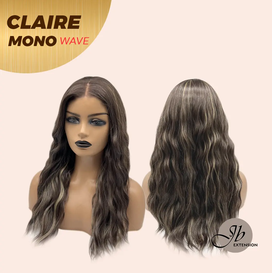 JBEXTENSION CLAIRE MONO WAVE Partial Monofilament Wig 22 Inches Brown With Highlight Partial Mono Lace Glueless Wig CLAIRE MONO-WAVE【BENDY EAR TABS】
