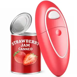 Automatic Can Opener, Hands-Free Device for Effortless Opening of Various Can Sizes with Safe Edges, Food-Safe, Portable, Battery-Powered Can Openers (Red)