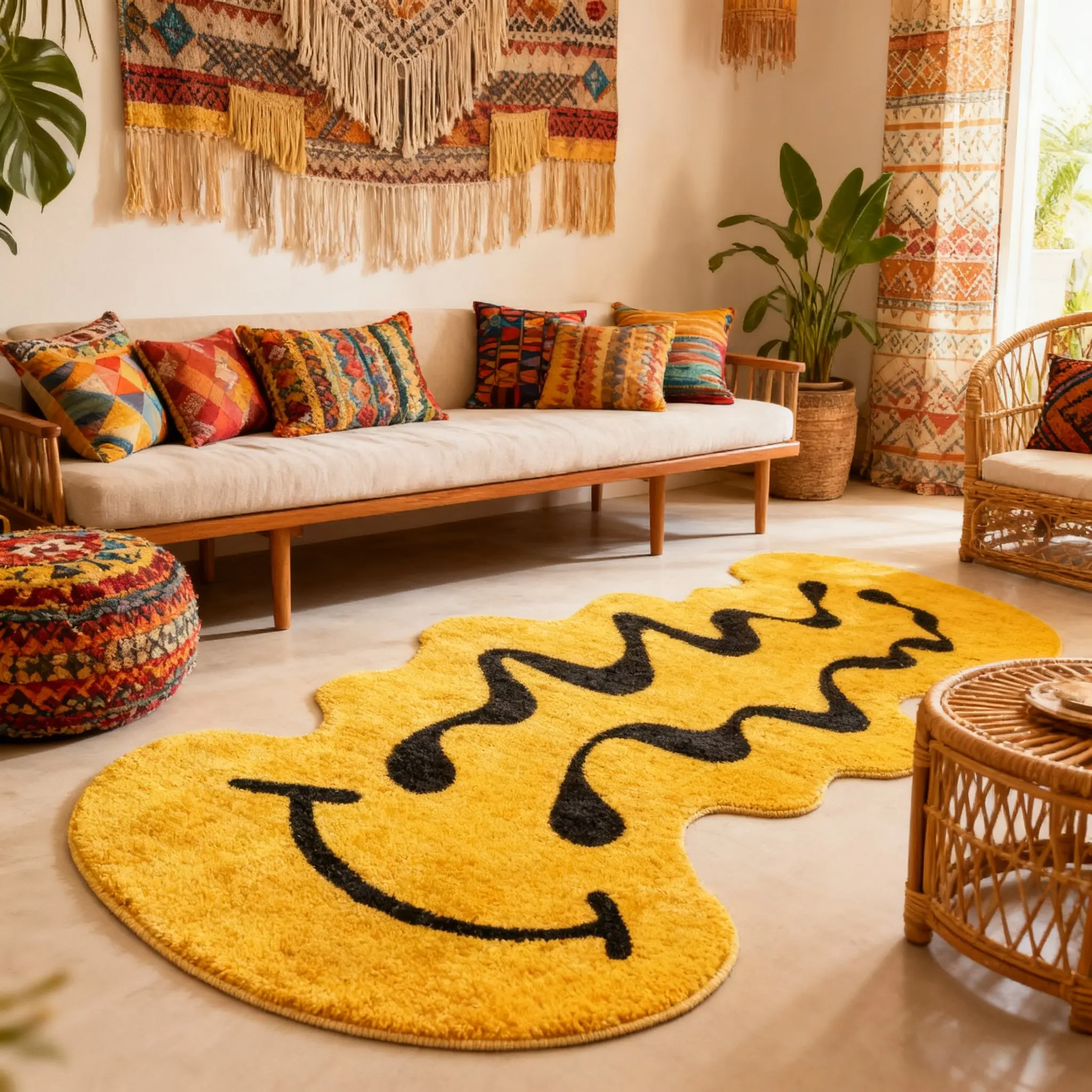Fashion Unusual Shape Smiley Face Decorative Carpet, Art Style Foldable Plush Rug, Modern Indoor Rug, Home Decorative Rug, Decorative Fluffy Rug for Living Room, Bedroom, Corridor and Kitchen, Contemporary Rugs