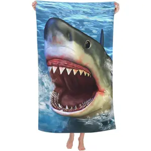 Cool Shark Mouth Funny Beach Towel Large Soft Absorbent Microfiber Quick Dry Oversized Bath Towels for Bathroom Women Men Pool Camping Travel Swimming Picnic Sports
