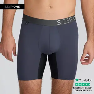 Step One Men's Boxer Brief - Smoking Gun, Anti-Chafe, Breathable Bamboo Fabric, UltraGlyde Panels, Hidden Elastic Pouch, Premium Underwear, Athletic Daily wear