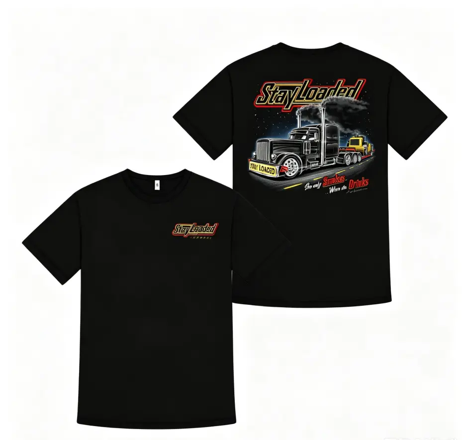 Stay Loaded Smokes Drinks Big Rig Graphic Tee Semi Truck Driver Shirt Trucker Streetwear 180g 100% Cotton Gift for Truckers Diesel Fans Highway Riders Father’s Day Road Trip Casual Fashion Tee