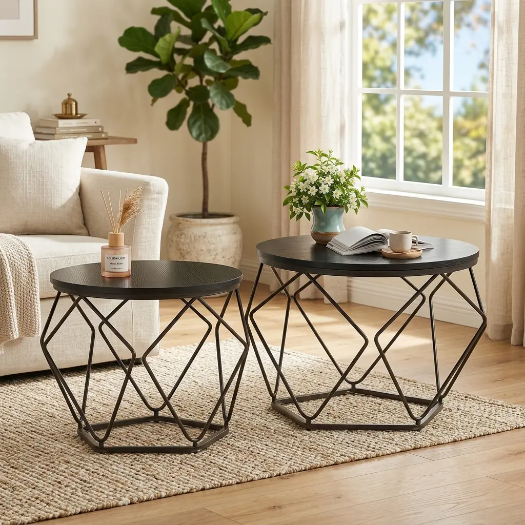 Small Coffee Table Set of 2, Round Side Table with Hidden Storage, Nesting End Tables for Living Room, Bedroom & Office, Decor & Practical Use