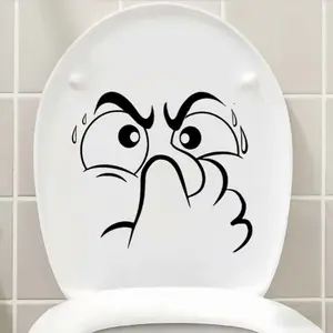 1 Piece of Abstract Nose-covering Grimace Toilet Sticker-plastic Self-adhesive Decorative Sticker, Suitable for Christmas, Thanksgiving, Autumn and Winter Holiday Bathroom Decoration, Seasonal Home Decoration | Disposable Decoration, Toilet Sticker Decal