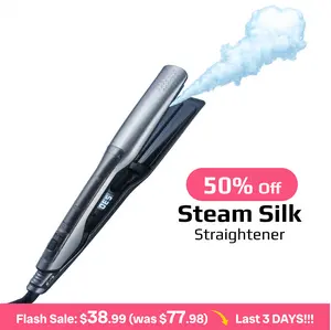 Steam Hair Straightener, Hydro-Infusion Tech, 15ml Detachable Water Tank, 4 Temp Settings (210°F-445°F), 60 Min Auto Shut-Off, 2-in-1 Straight & Curl, Insulated Shell, Deep Moisture, Silky Hair, Less Damage, for All Hair Types negative ion blow dryer
