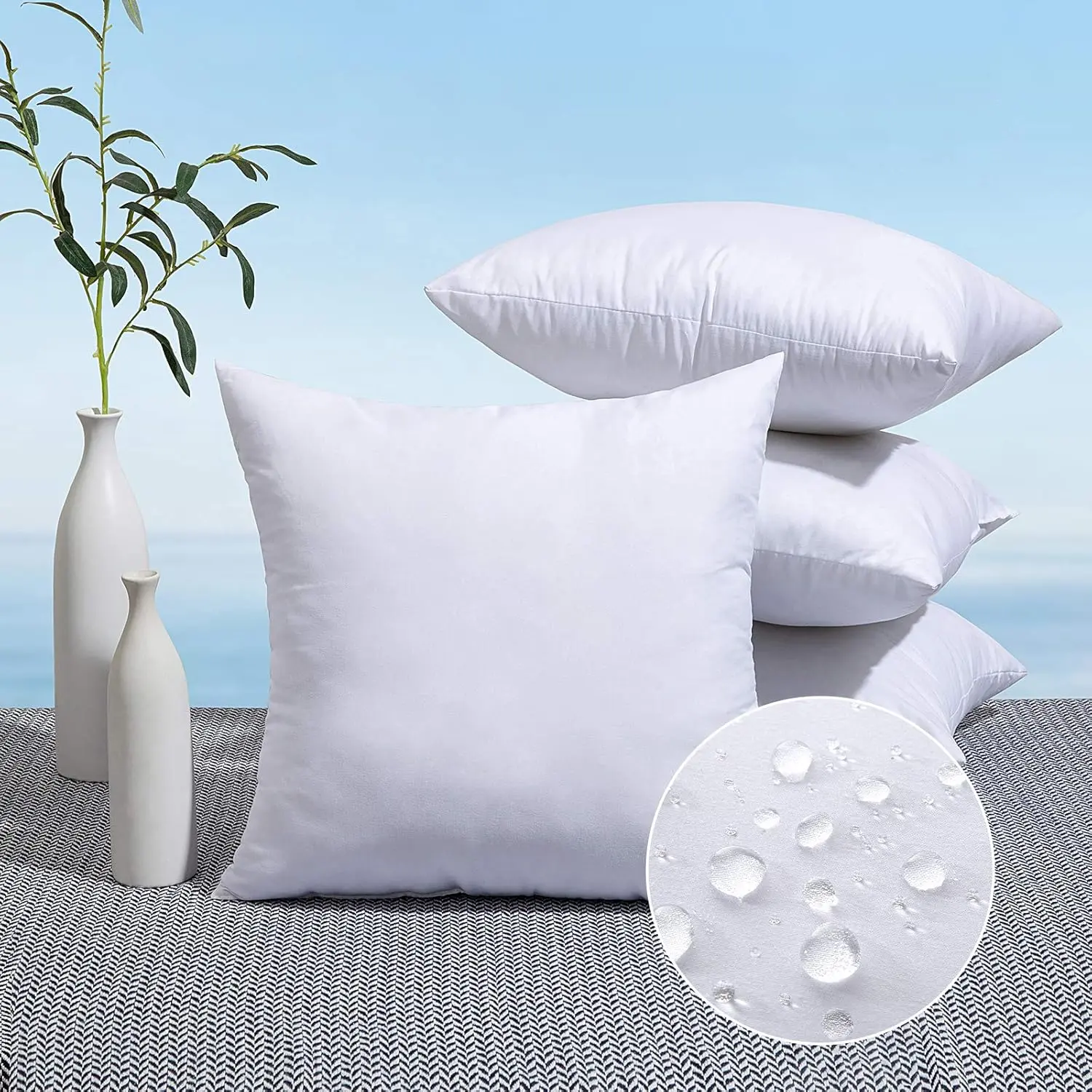 Pack of 4 20x20 Outdoor Pillow Inserts, Water-Resistant Throw Pillow Inserts Decorative  Square Pillow Stuffer Sham for Porch Swing Couch Sofa Cushion Patio Furniture