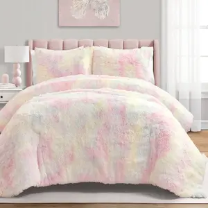 Lush Decor Emma Cozy Ultra Soft Rainbow Faux Fur Comforter Set