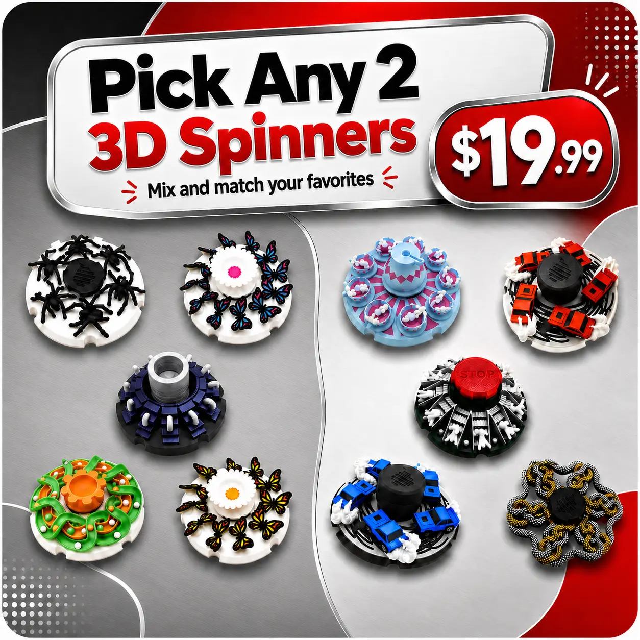 You Pick 2! Animated Fidget Spinners Select any 2 of our 3D spinners!