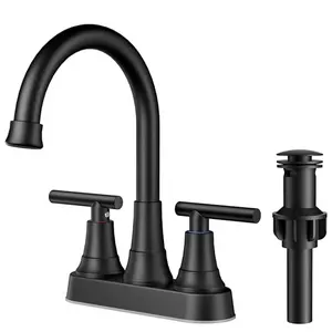 FORIOUS Bathroom Faucets 3 Hole, Bathroom Sink with Pop up Drain, Lead-Free Two Handles 4 Inch Bathroom Sink Faucet for Basin,Vanity, Farmhouse