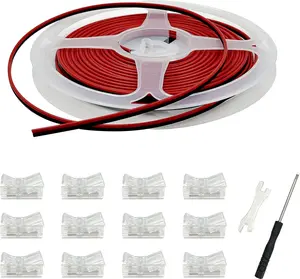 12 Pack 8mm Cob Led Strip Light Connectors 2 Pin, Led Strip to Wire Solderless Transparent Track Lighting Adapter Connection with 6M/19.68ft Led Wire Extension  for White Led Tape 12/24V