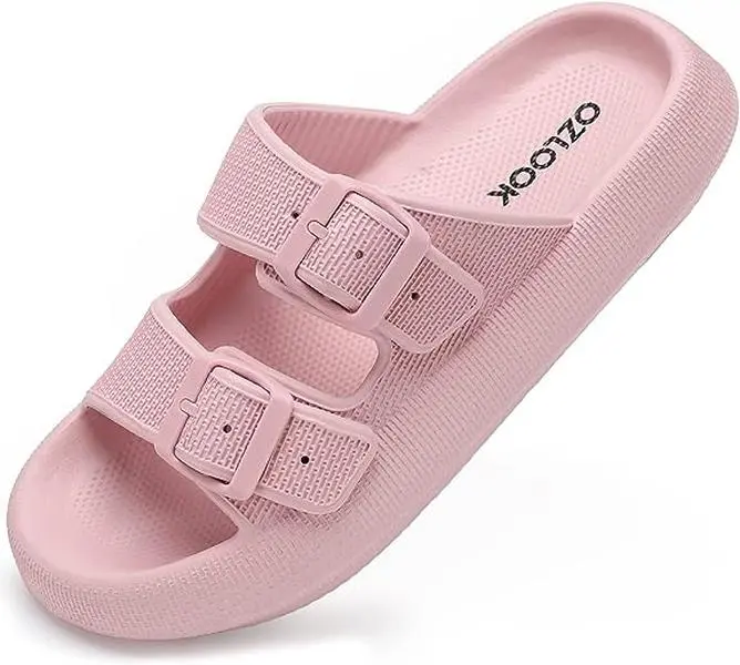 Adjustable Buckle Cloud Slides Women | Thick Platform EVA Sandals Non Slip Cushioned Slippers Indoor Outdoor,Unisex Thick-Sole Adjustable Double Strap Slides - Women's Slippers,Pillow Cushioned Bathroom Footwear, Comfortable Shoes cute soft