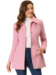INSPIRE CHIC Single Breasted Turndown Collar Overcoat Vintage Winter Coat with Pockets
