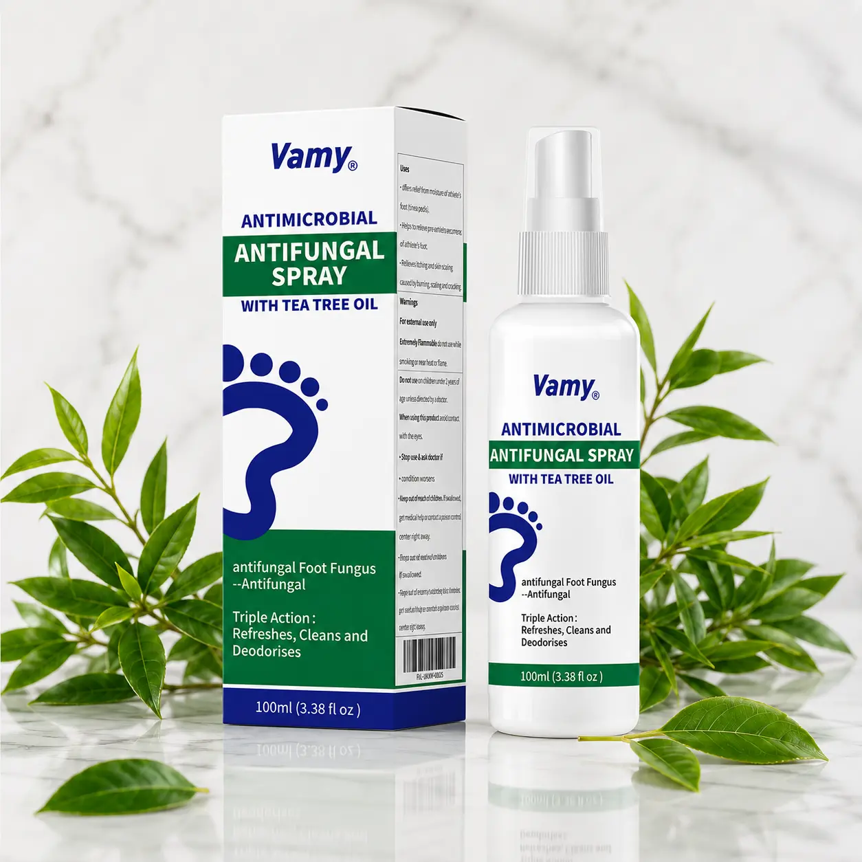 VAMY Tea Tree Oil Foot Spray -3.38 fl oz (100ml)  – Antifungal Deodorant for Odor Control & Athlete’s Foot, Moisturizing Care for Dry Cracked Heels, Natural Shoe Freshener Aloe bottles