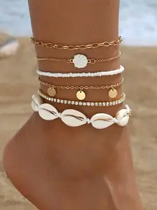 Bead Ankle Bracelets Set For Women, Adjustable Gold Boho Shell Anklet, Hawaiian Beach Seashell Pearl Disc Starfish Conch Foot Jewelry, Summer Fashion Gifts, Trendy Jewelry, Fashionable Jewelry Accessories