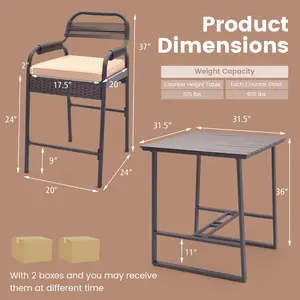 COSTWAY - 5 Piece Rattan Counter Set with 4 Stools and Polywood Bar Table-Brown