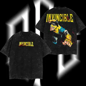 SuperStyle Men's Classic Apparel, Limited Edition Emperor Mark Grayson Invincible War Comic Double-Printed Oversize Lightweight Acid-Washed Seamless Short-Sleeve Menswear TV Series Graphic T-Shirt