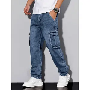 2026 Men's Fashion Youth Casual Work Jeans, Loose Straight Slim Fit, Elastic Denim Fabric, Comfort and Casual. Classic Western Jeans Are Made of Vintage Blue, with Multiple Designer Pockets, Durable