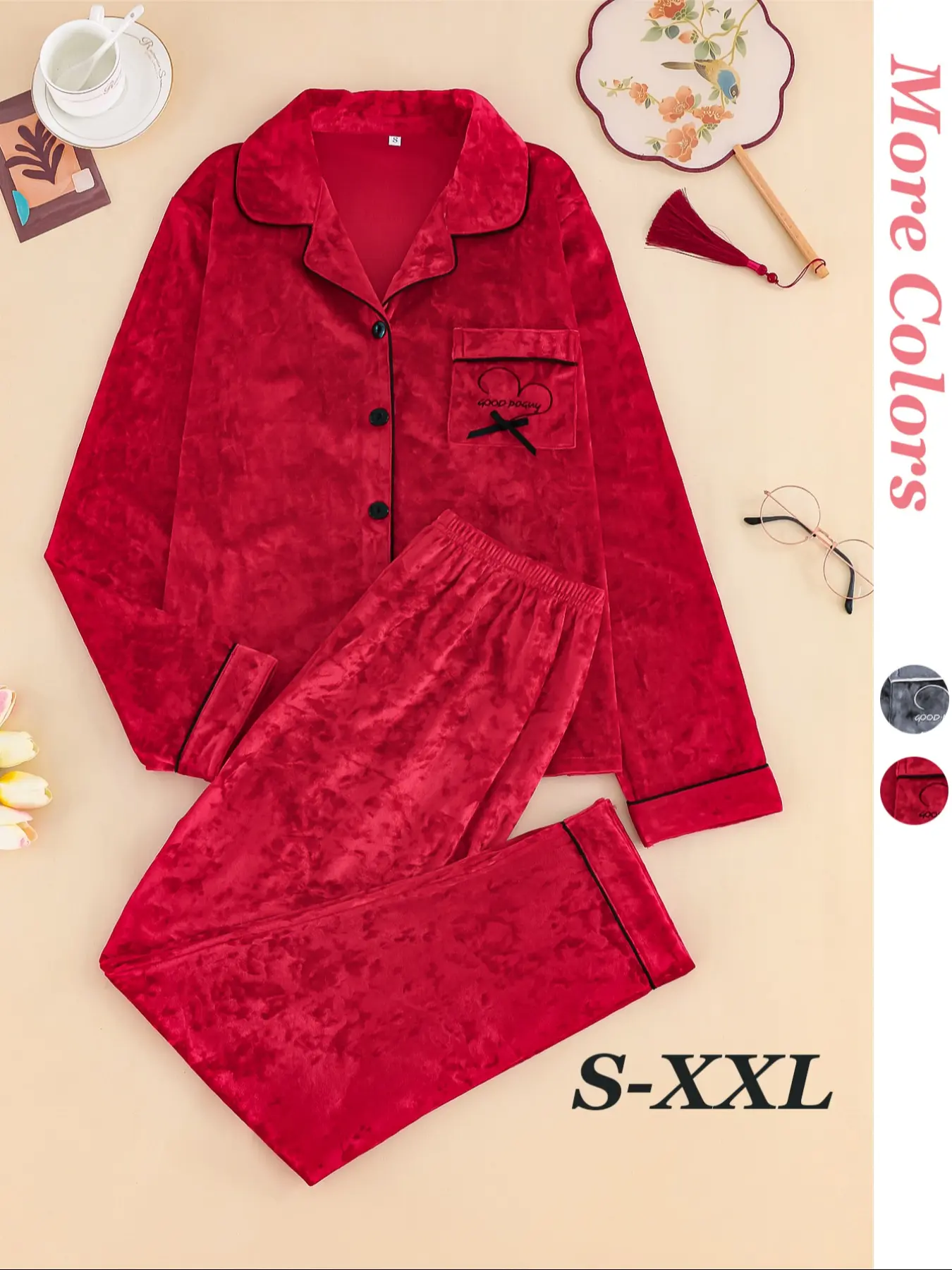 Women's Elegant Winter Knit Solid Pajama Set Pjs Nightwear, Fitted Long Sleeve Button-Up Top & Warm Pants, Comfortable Loungewear Homewear for Cold Weather