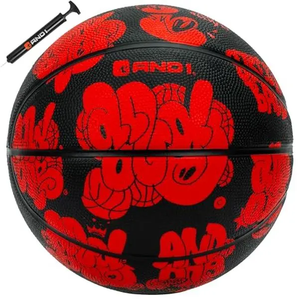 AND1 Toss Up 27.5 Basketball : Youth Sized Rubber Streetball for Indoor and Outdoor Use, Deep Channel Construction and Durability, Ideal for Boys and Girls Ages 9-11, Includes 10” Pump